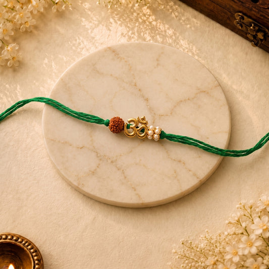 Om Rudraksha Pearl Rakhi Green