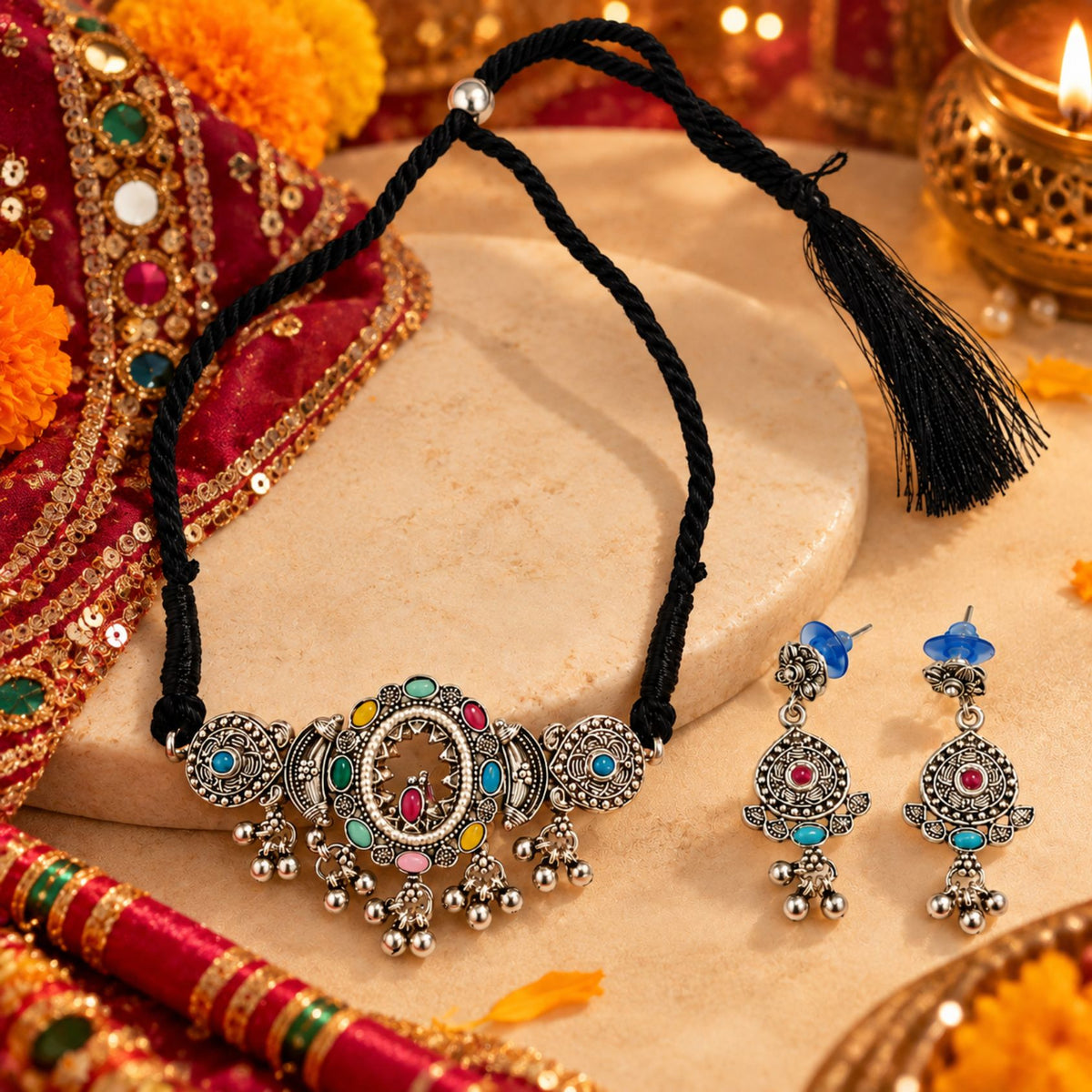 Navrang Chakra Ghughri Necklace Set - view 3