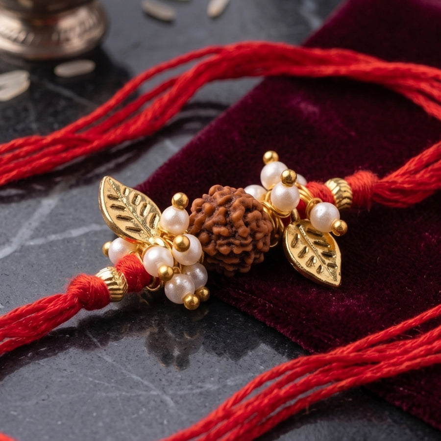 Rudraksha Pearl Leaf Designer Rakhi