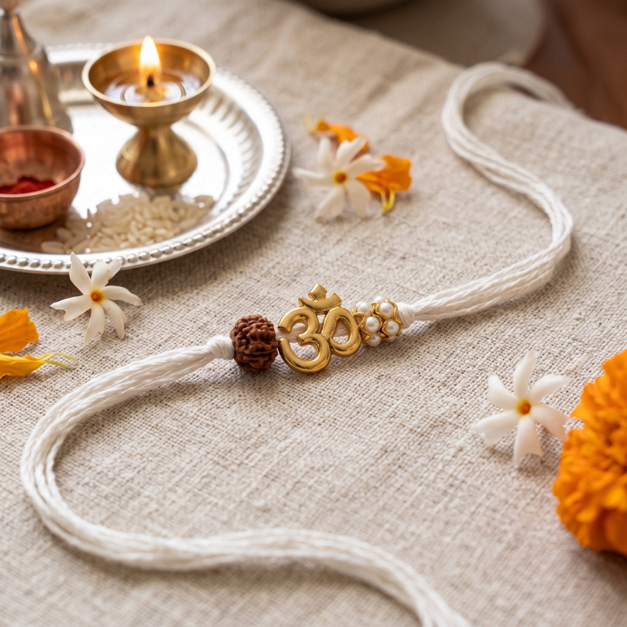 Om Rudraksha Pearl Sacred Rakhi