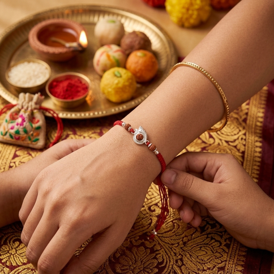925 Silver Shivling Rudraksha Rakhi