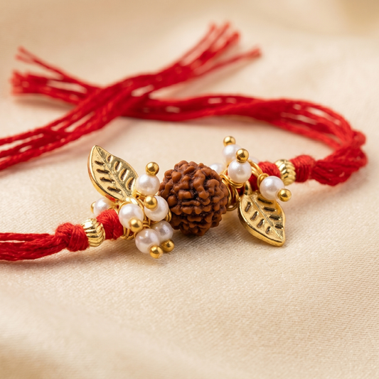 Rudraksha Pearl Leaf Designer Rakhi