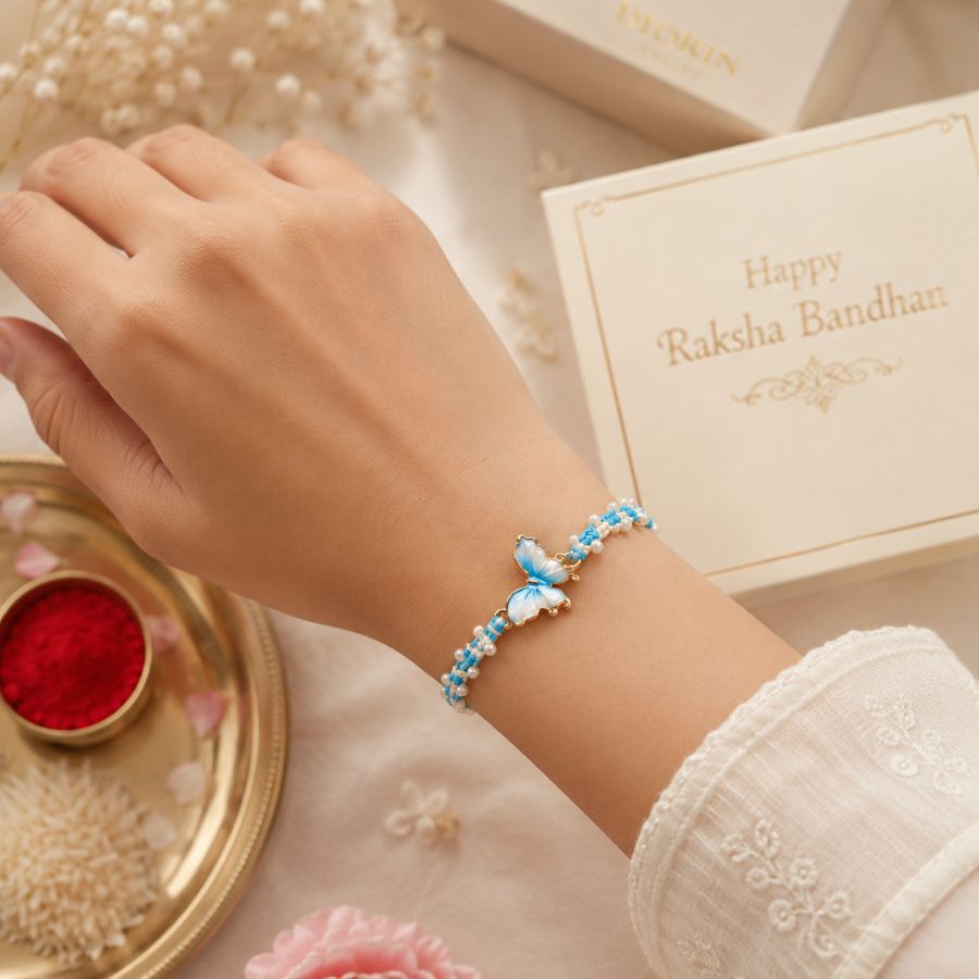 Sky Blue Butterfly Pearl Rakhi