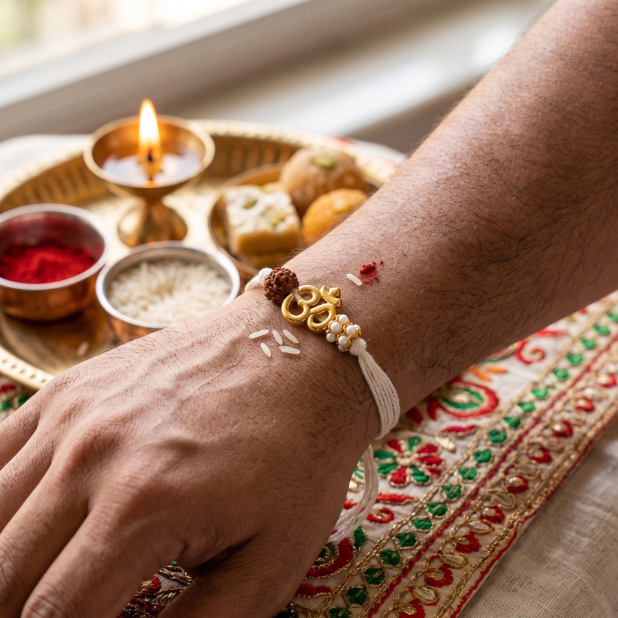 Om Rudraksha Pearl Sacred Rakhi
