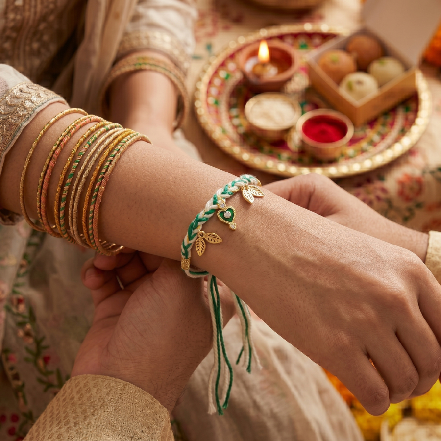 Emerald Heart Charm Rakhi