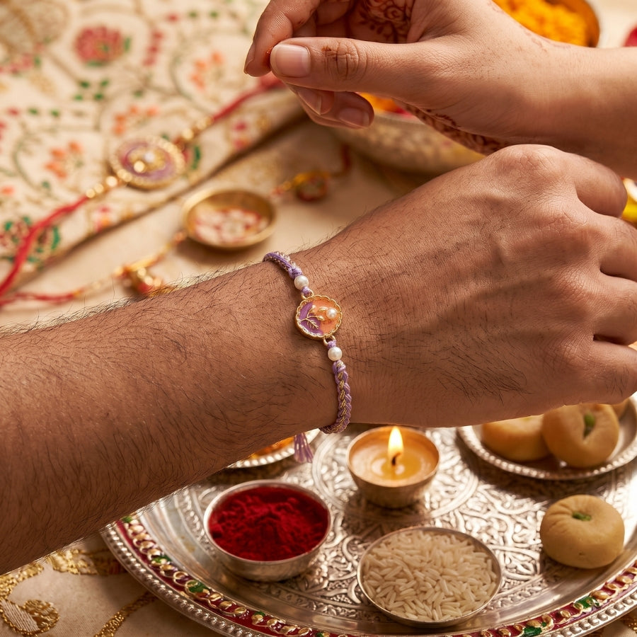 Lavender Floral Pearl Rakhi