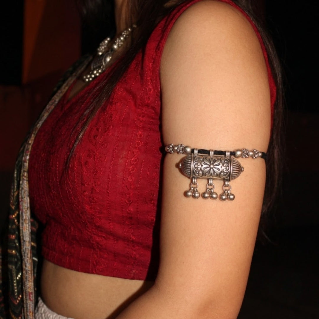 2 in 1 Phool Dholki Black Dori Oxidised Necklace/ Arm Bracelet