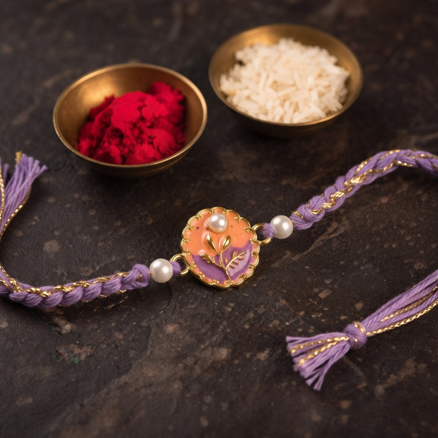 Lavender Floral Pearl Rakhi