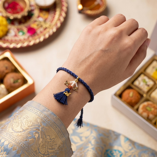 Royal Blue Rudraksha Bird Tassel Lumba Rakhi