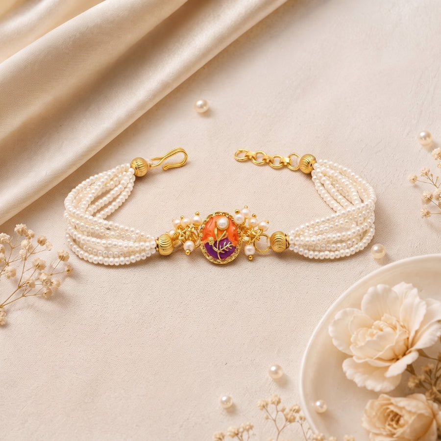 Floral Pearl Bracelet Rakhi