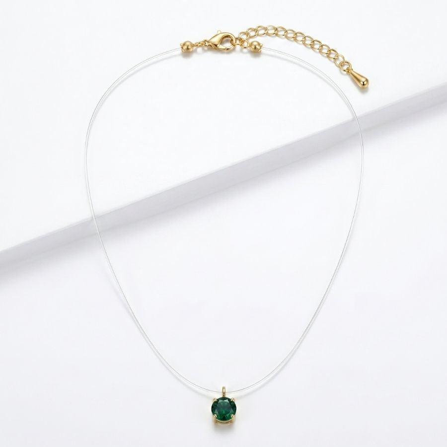 Invisible Solitaire Necklace — Green / Gold-tone — photo 3