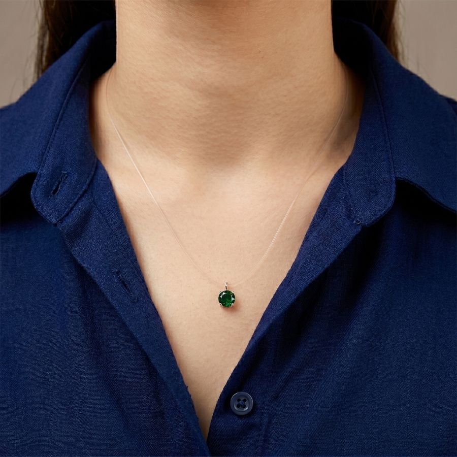 Invisible Solitaire Necklace — Green / Silver-tone — photo 1