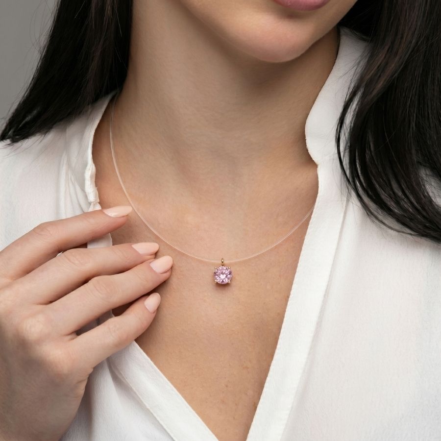 Invisible Solitaire Necklace — Pink / Gold-tone — photo 1