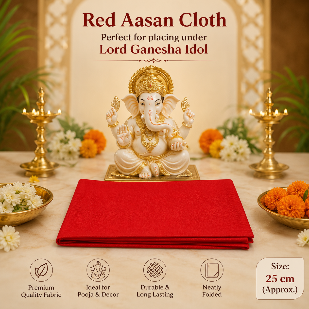 Red Puja Chunri - Ganpati Vastra Cloth, close-up