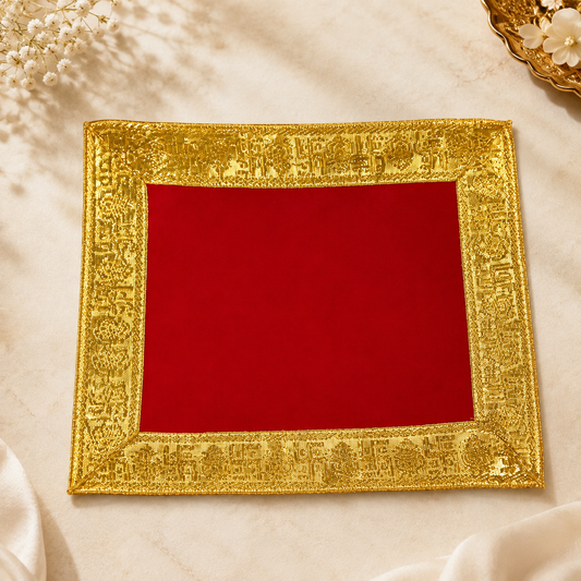 Gold Zari-Bordered Square Puja Aasan