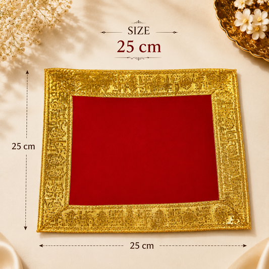 Gold Zari-Bordered Square Puja Aasan, close-up