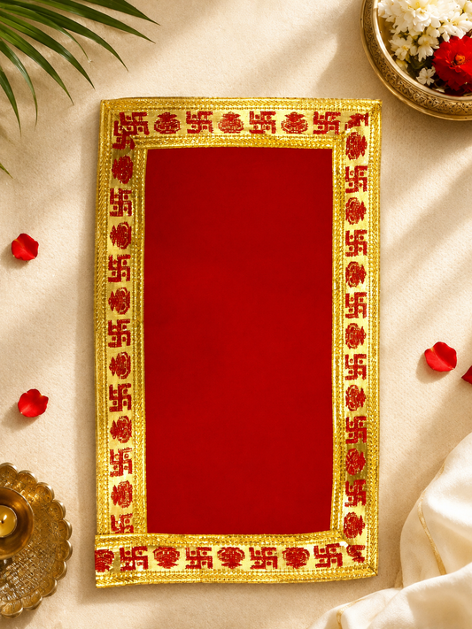 Gold Swastik-Bordered Rectangular Puja Aasan