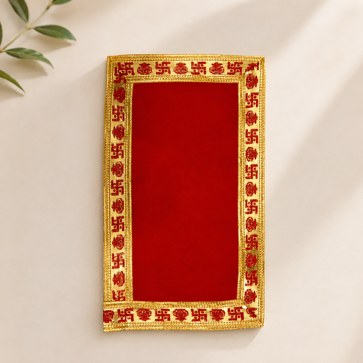 Gold Swastik-Bordered Rectangular Puja Aasan, close-up