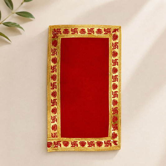 Gold Swastik-Bordered Rectangular Puja Aasan, close-up