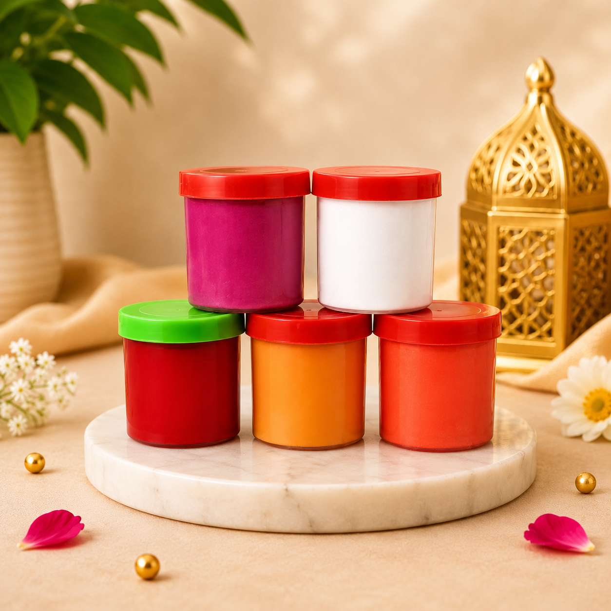 Kumkum and Puja Powder Set, 5 jars