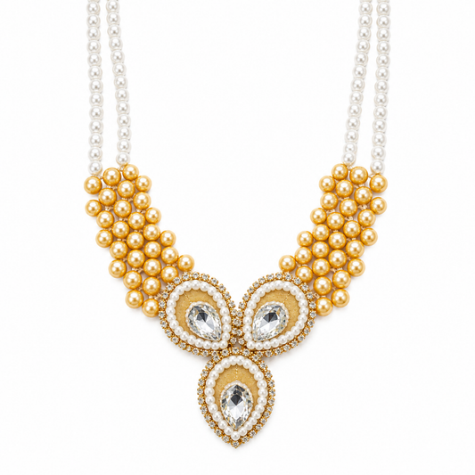 Gold Pearl and Crystal Drop Shringar Haar