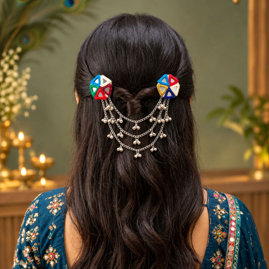 Navrang Trikon Ghughri Hair Chain Clip Pair