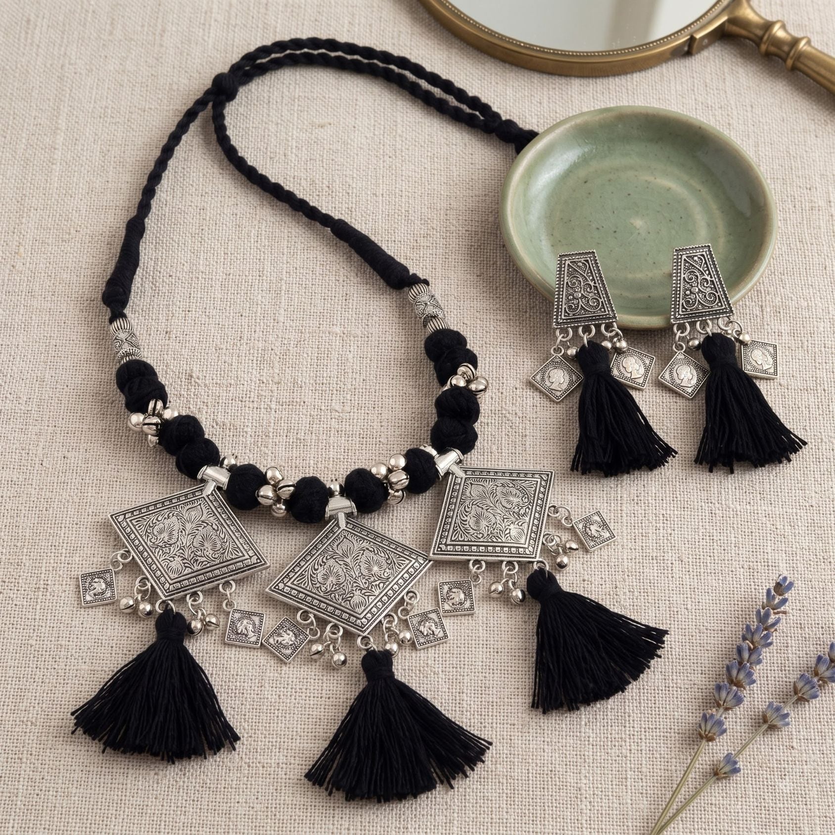 Kaali Chowk Latkan Oxidised Necklace Set