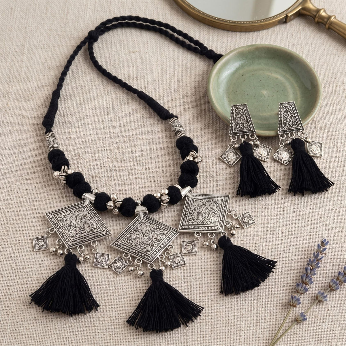 Kaali Chowk Latkan Oxidised Necklace Set