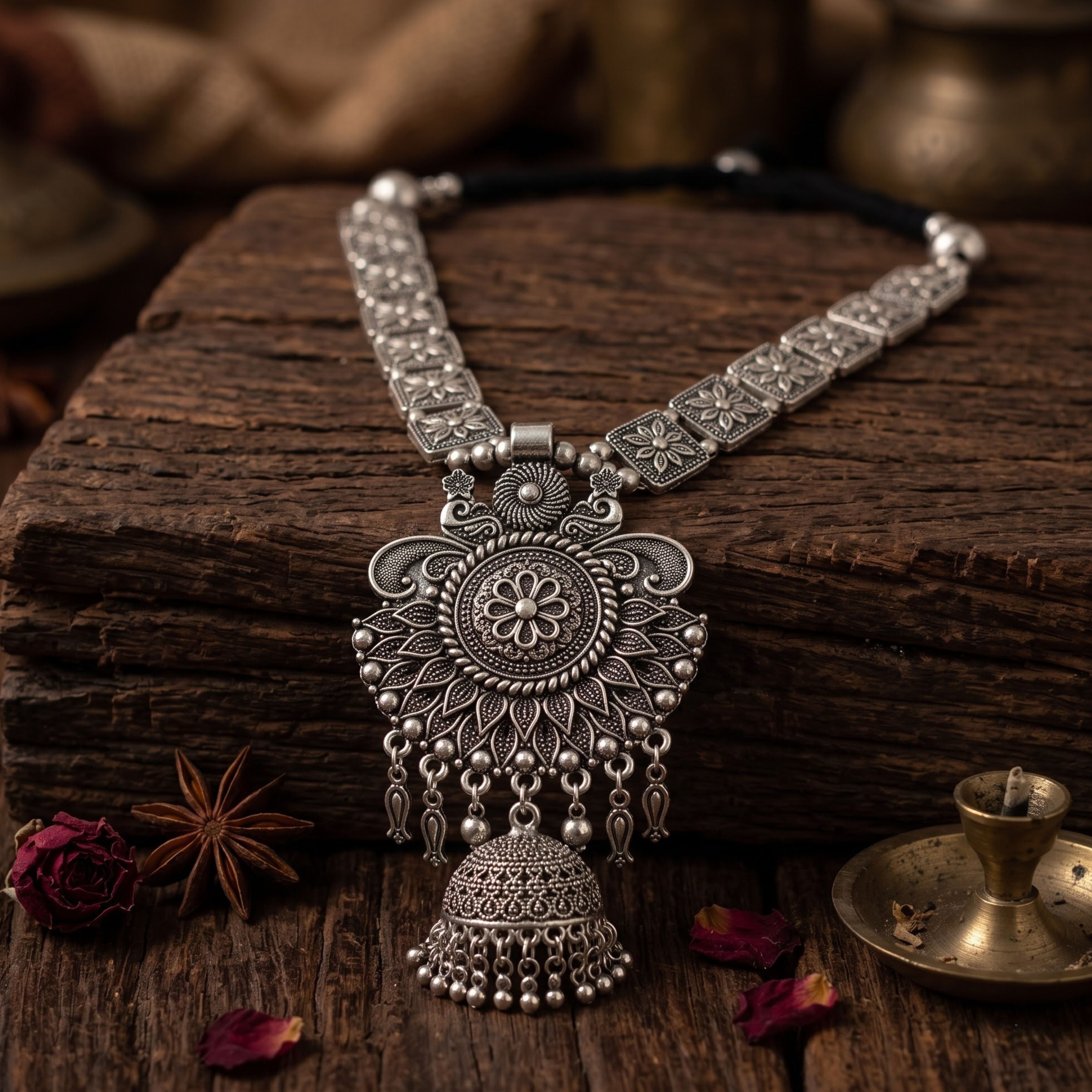 Navratri Sunburst Tassel Oxidised Necklace Set - view 3