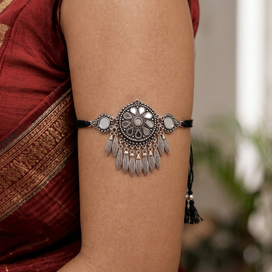 Phool Mandal Black Dori Oxidised Necklace - view 1