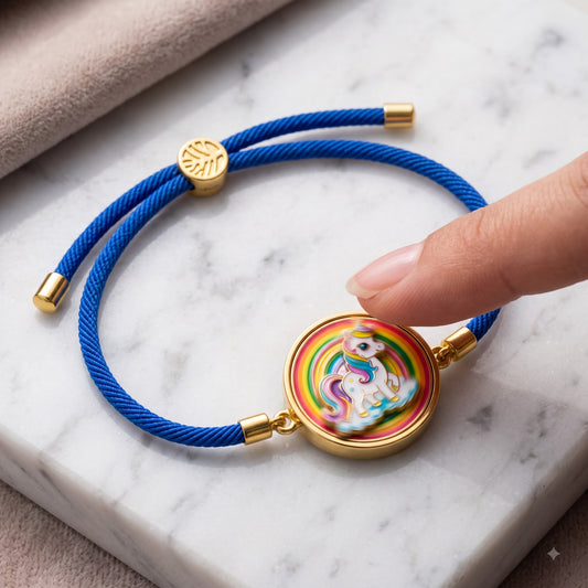 Rainbow Unicorn Charm Blue Rope Kids Rakhi